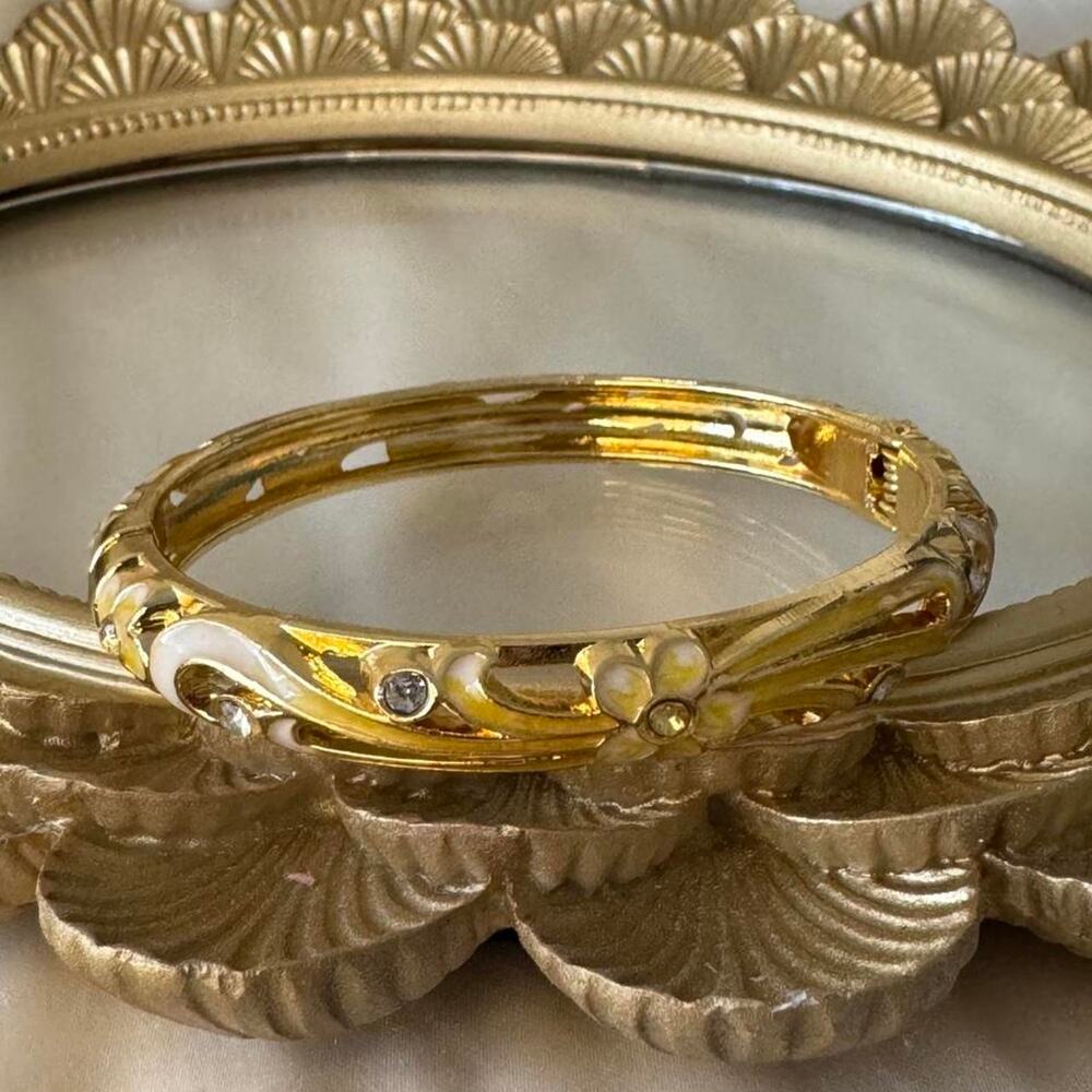 Gold bangle bracelet with white